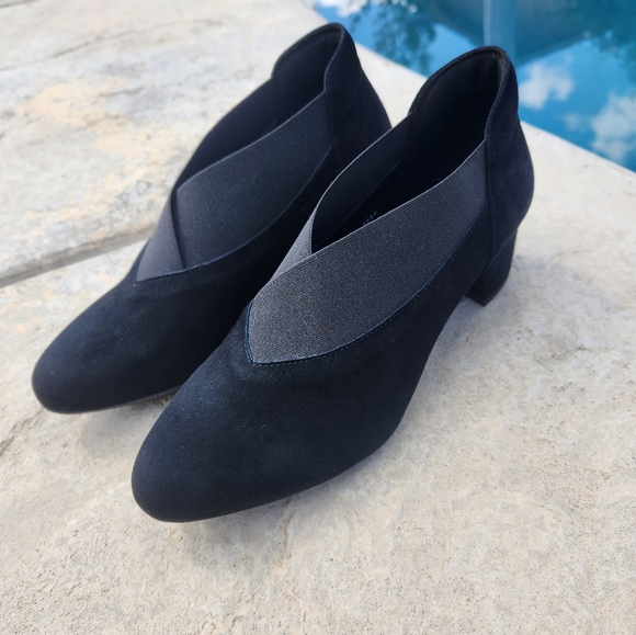 Eric Michael Antonia Black Leather Suede Slip-on Block Heel Size9 Runs Small - Picture 4 of 11